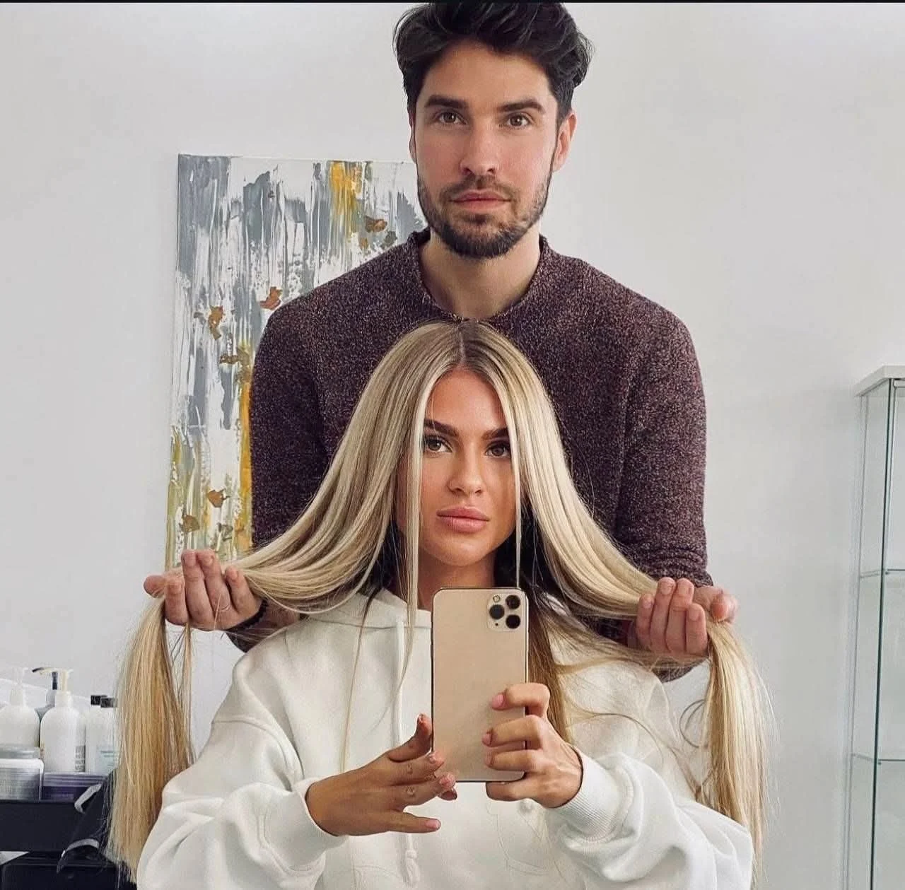 Artem with a long-blonde-hair model